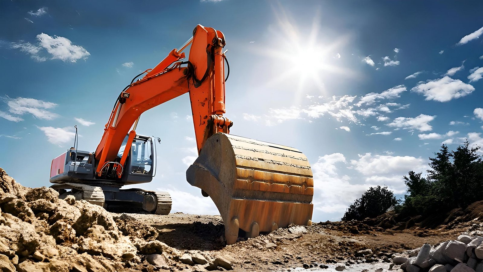 Excavator is parking on the construction site